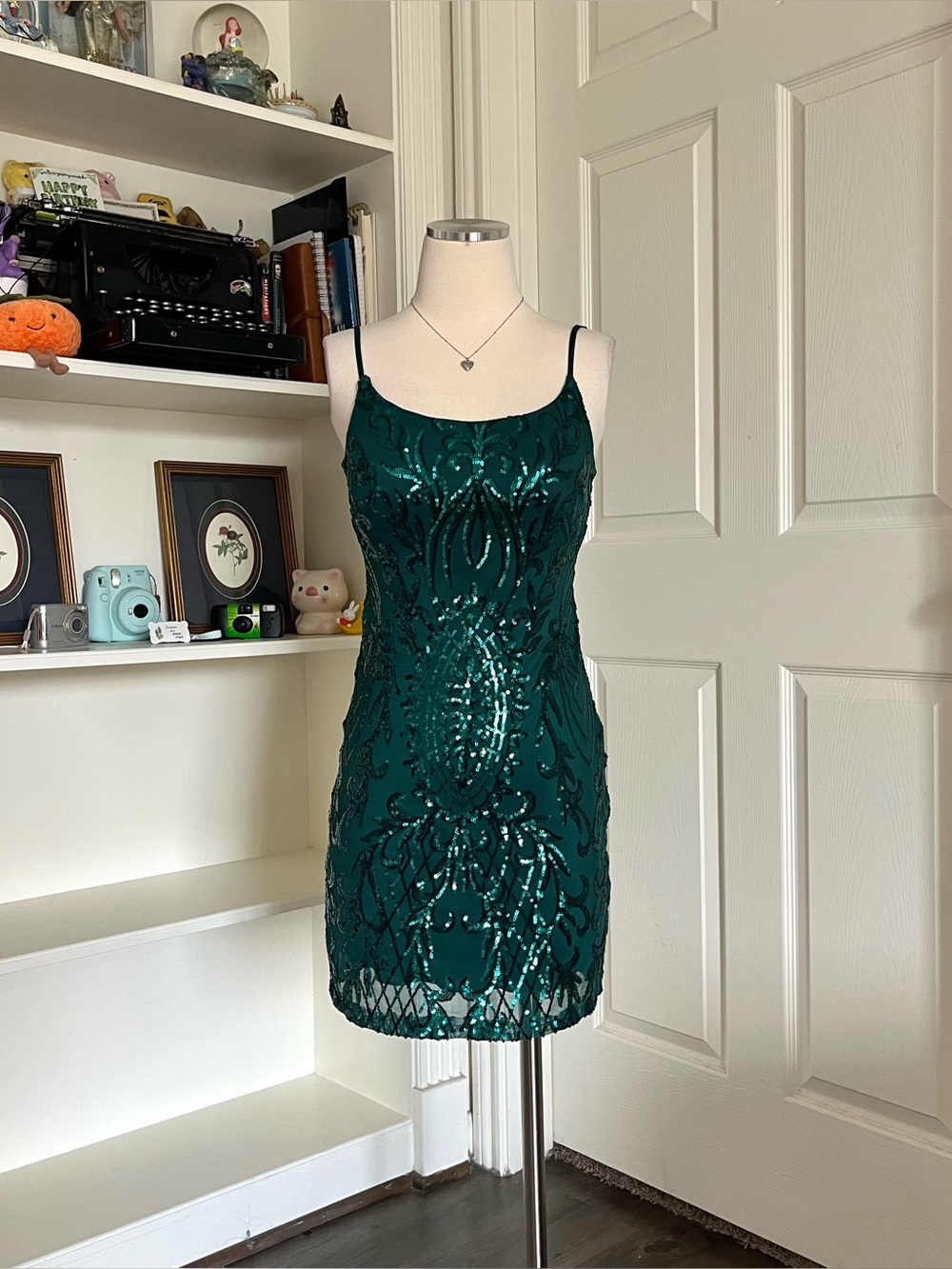 Midnight Doll emerald green sequin bodycon dress with spaghetti straps